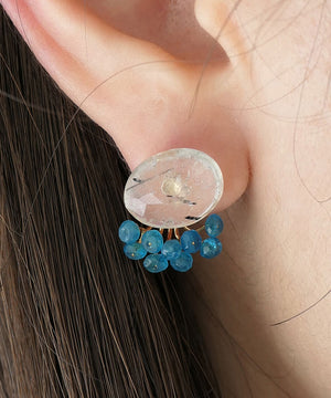 Fairy pierced earrings/black rutile quartz x apatite/K10