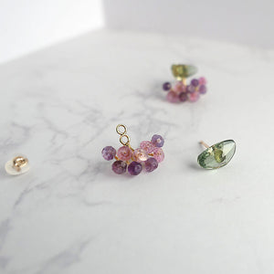 
            
                Load image into Gallery viewer, Fairy pierced earrings/green apatite x amethyst, pink sapphire/K10
            
        