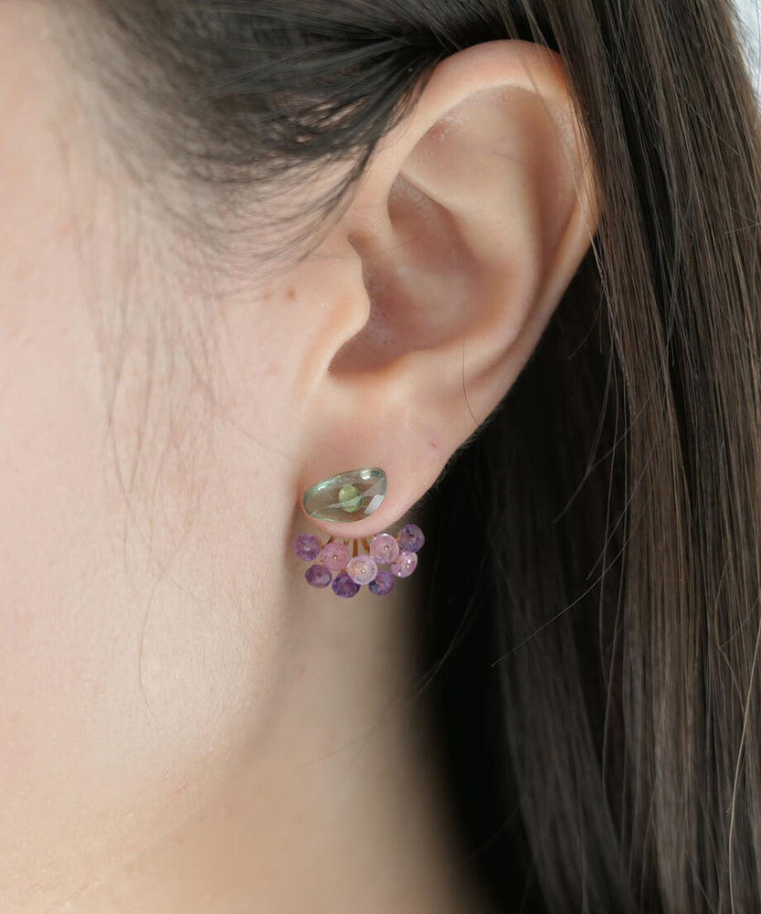 Fairy pierced earrings/green apatite x amethyst, pink sapphire/K10